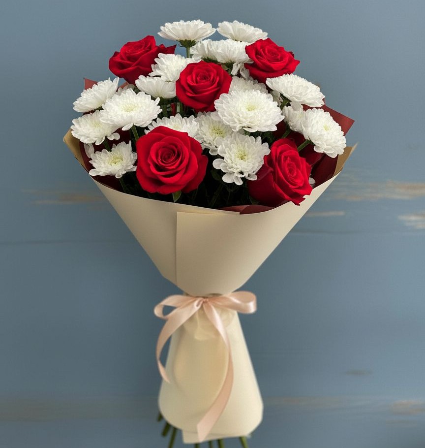 Букет цветов из: Розы и Хризантемы в Аксёново-Зиловском