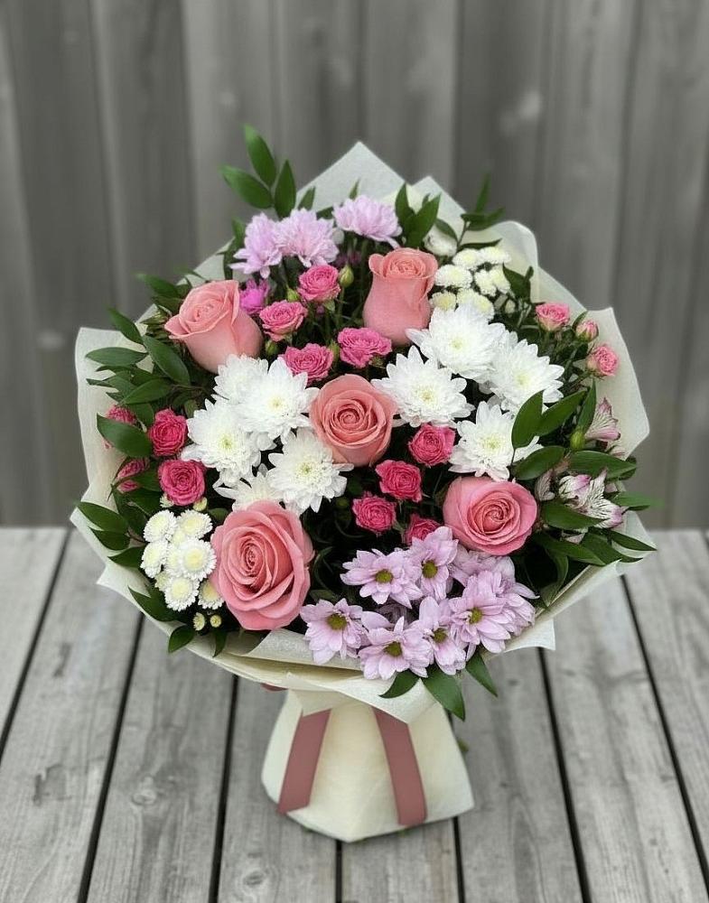 Букет цветов из: Альстромерии, Гвоздики, Розы и Хризантемы в Аксёново-Зиловском