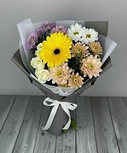 Букет цветов из:  Розы, Герберы и Хризантемы в Аксёново-Зиловском
