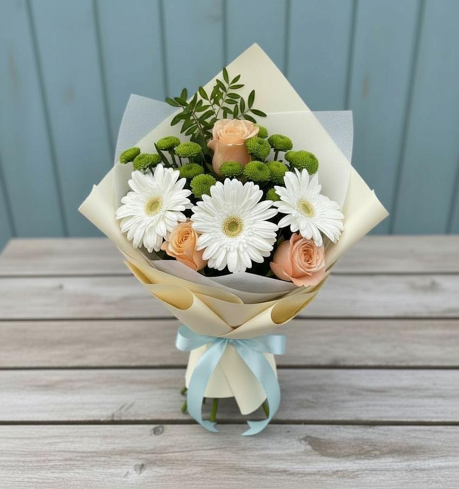 Букет цветов из: Герберы, Розы и Хризантемы в Аксёново-Зиловском