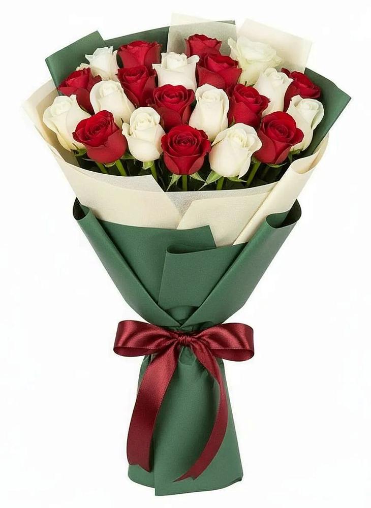 Букет Микс из красных и белых роз в Аксёново-Зиловском