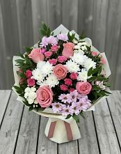 Букет цветов из:  Альстромерии, Гвоздики, Розы и Хризантемы в Аксёново-Зиловском