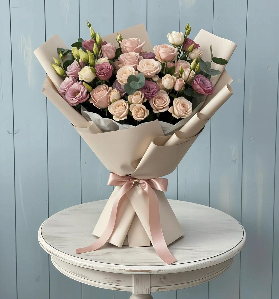 Букет цветов из: Розы и Лизиантусы в Аксёново-Зиловском