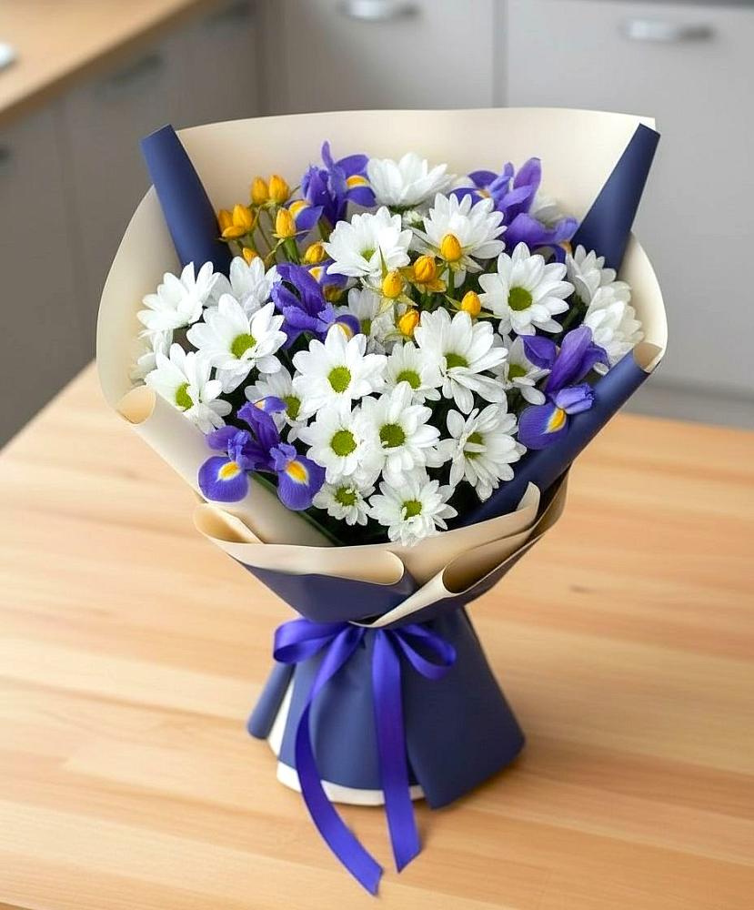 Букет цветов из: Розы, Ирисы и Хризантемы в Аксёново-Зиловском