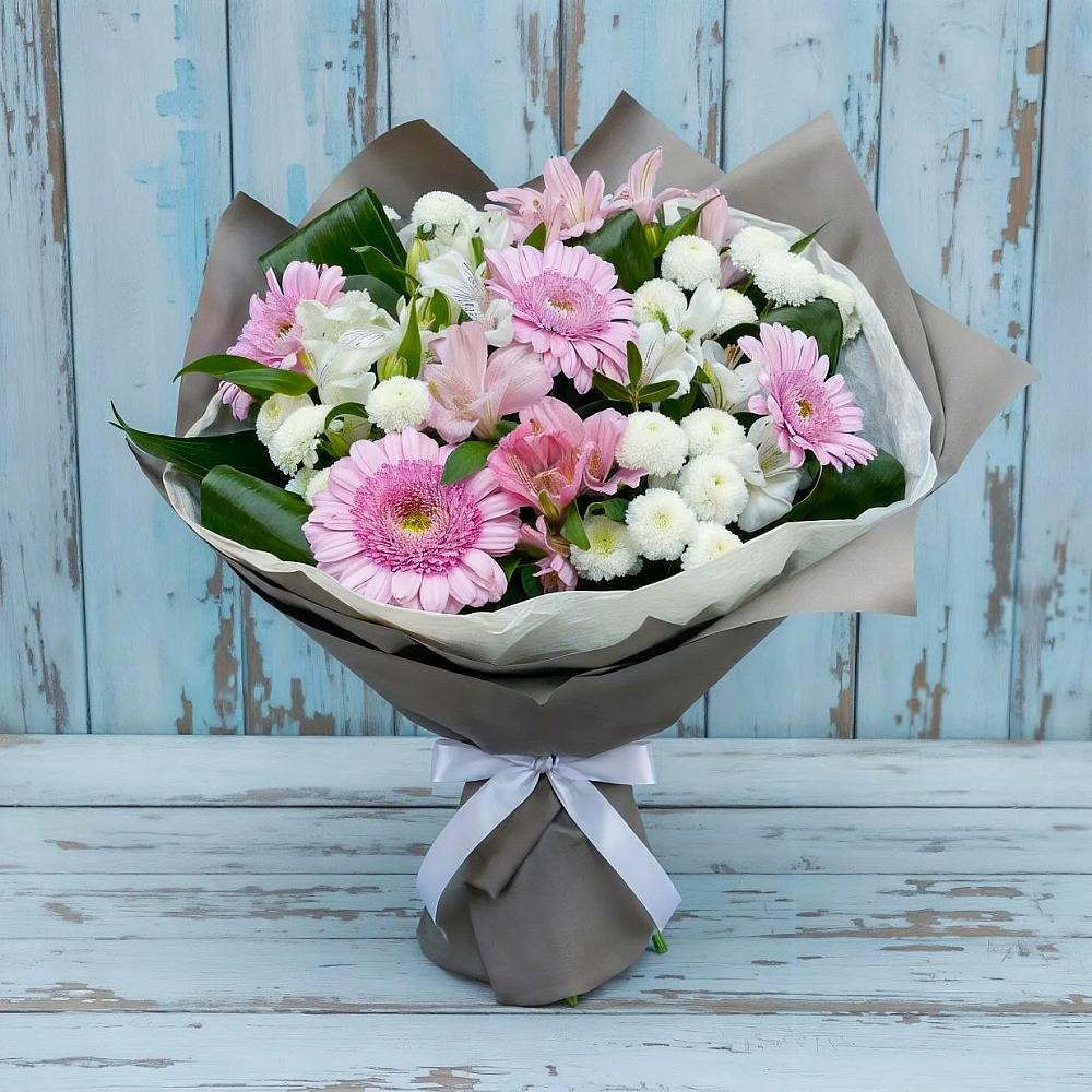 Букет цветов из: Герберы, Альстромерии и Хризантемы в Аксёново-Зиловском