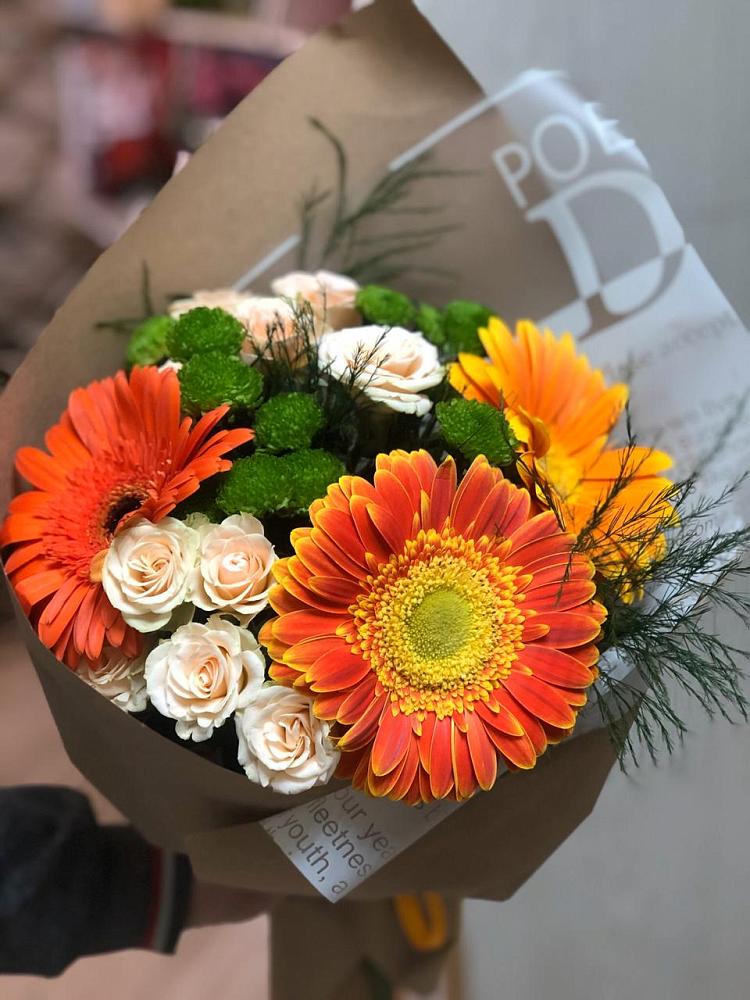 Букет цветов из: Герберы, Хризантемы и Розы в Аксёново-Зиловском